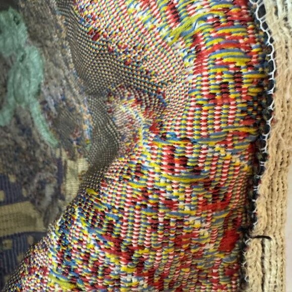 Vintage Tapestry Cat Christmas Tote Bag With Green Back & Handles - Picture 9 of 10